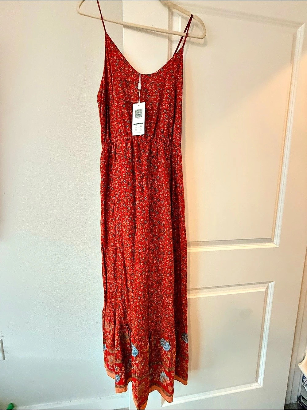 Angashion Women Summer V Neck Spaghetti Strap Floral Print Boho Maxi Dress